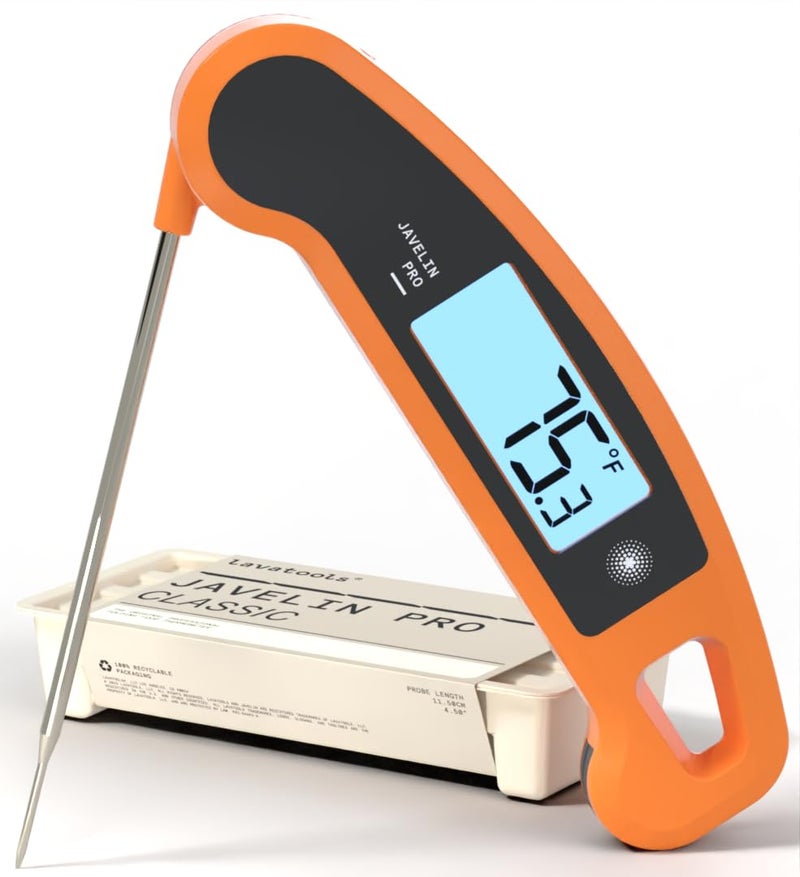 Lavatools JavelinÂ® PRO Duo Ultra-Fast 2-Second Professional Digital Instant Read Meat Thermometer for Grill and Cooking, Auto-Rotating Backlit Display, IP65 Water Resistant, NSF Certified â€“ Tangerine - Image 1